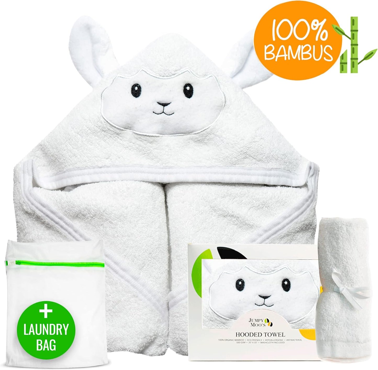 Baby Kapuzenhandtuch-Set und Waschlappen, Lamm, Lamm