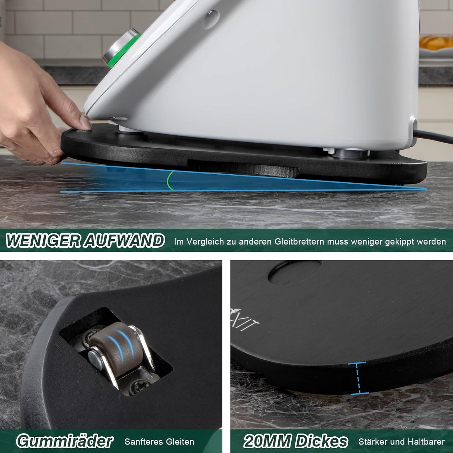 Thermomix Gleitbrett mit Rollen, Schwarz