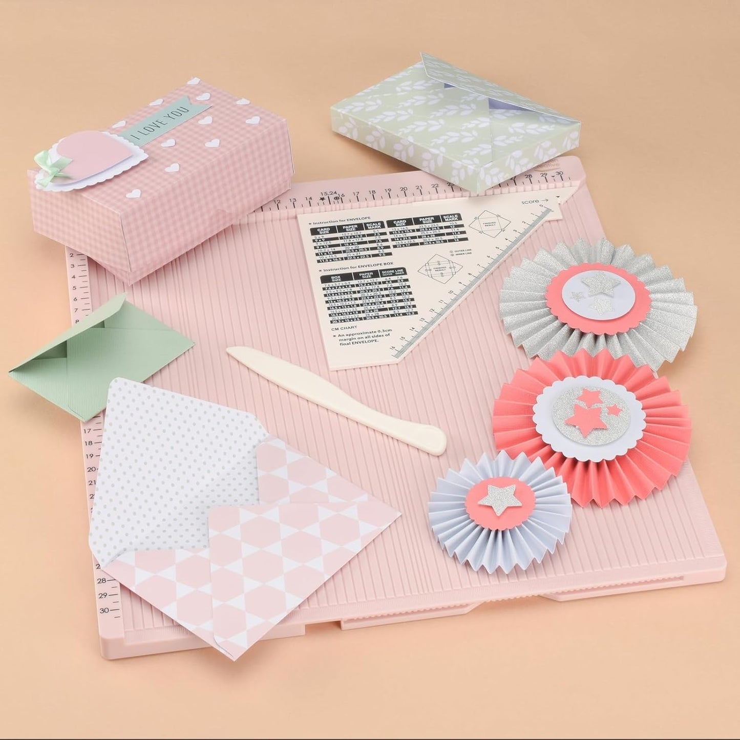 Falzbrett Score Easy mit Falzbein und Lineal, Rosa Single