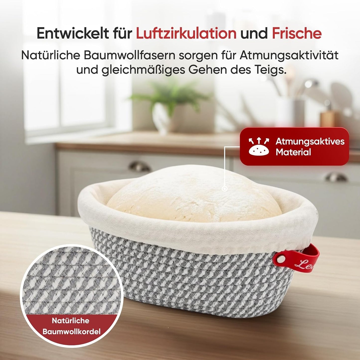 Gärkörbchen-Set, Rund Gelb/Weiss + Oval Grau/Weiss