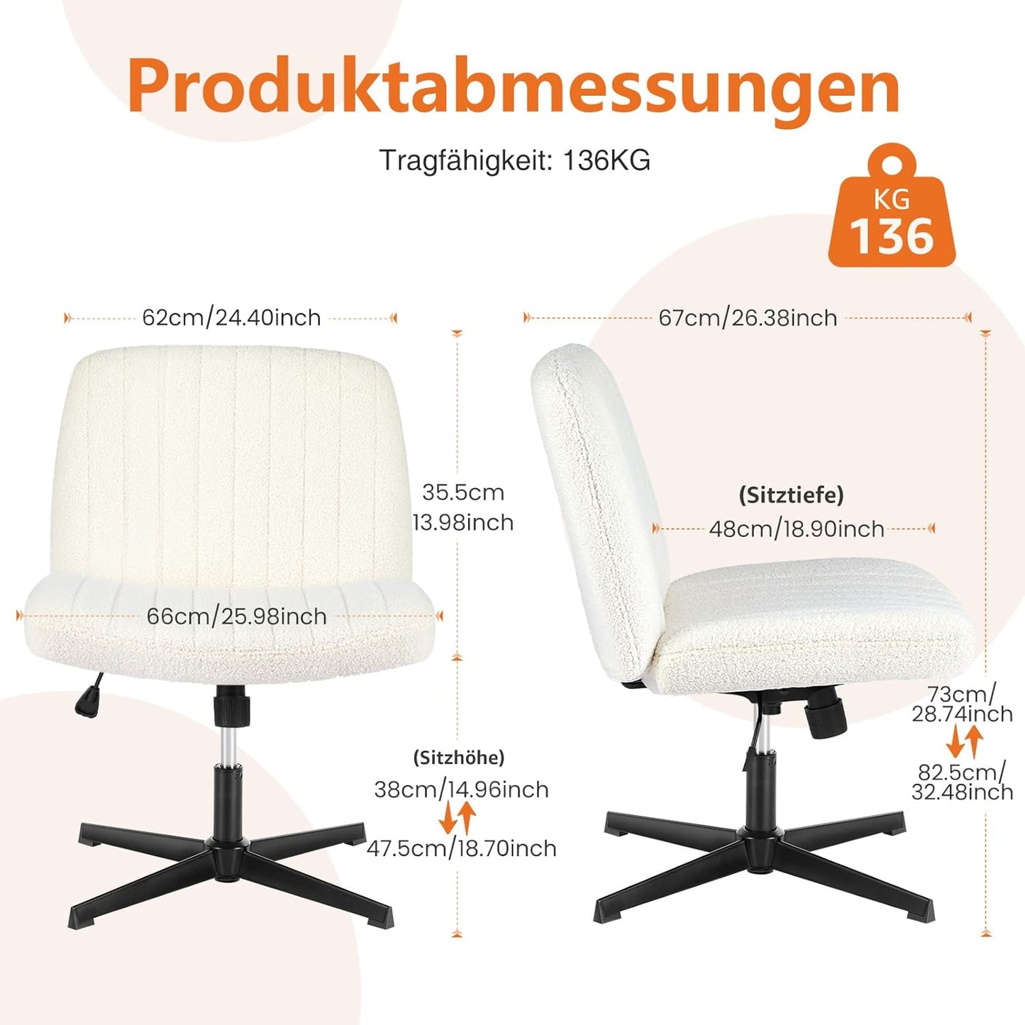 Bürostuhl ohne Armlehnen, Beige Velvet