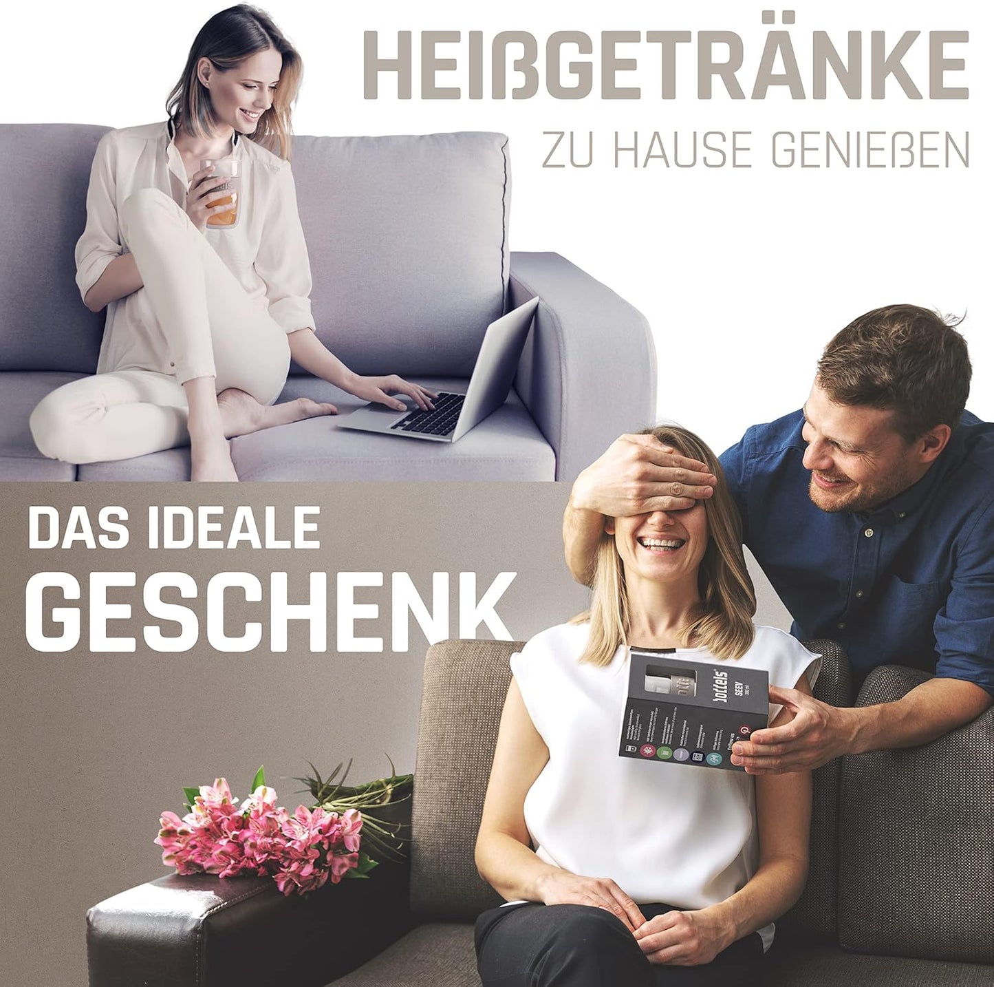 Doppelwandiger Teebecher mit Edelstahl-Sieb, 380ml, Taupe