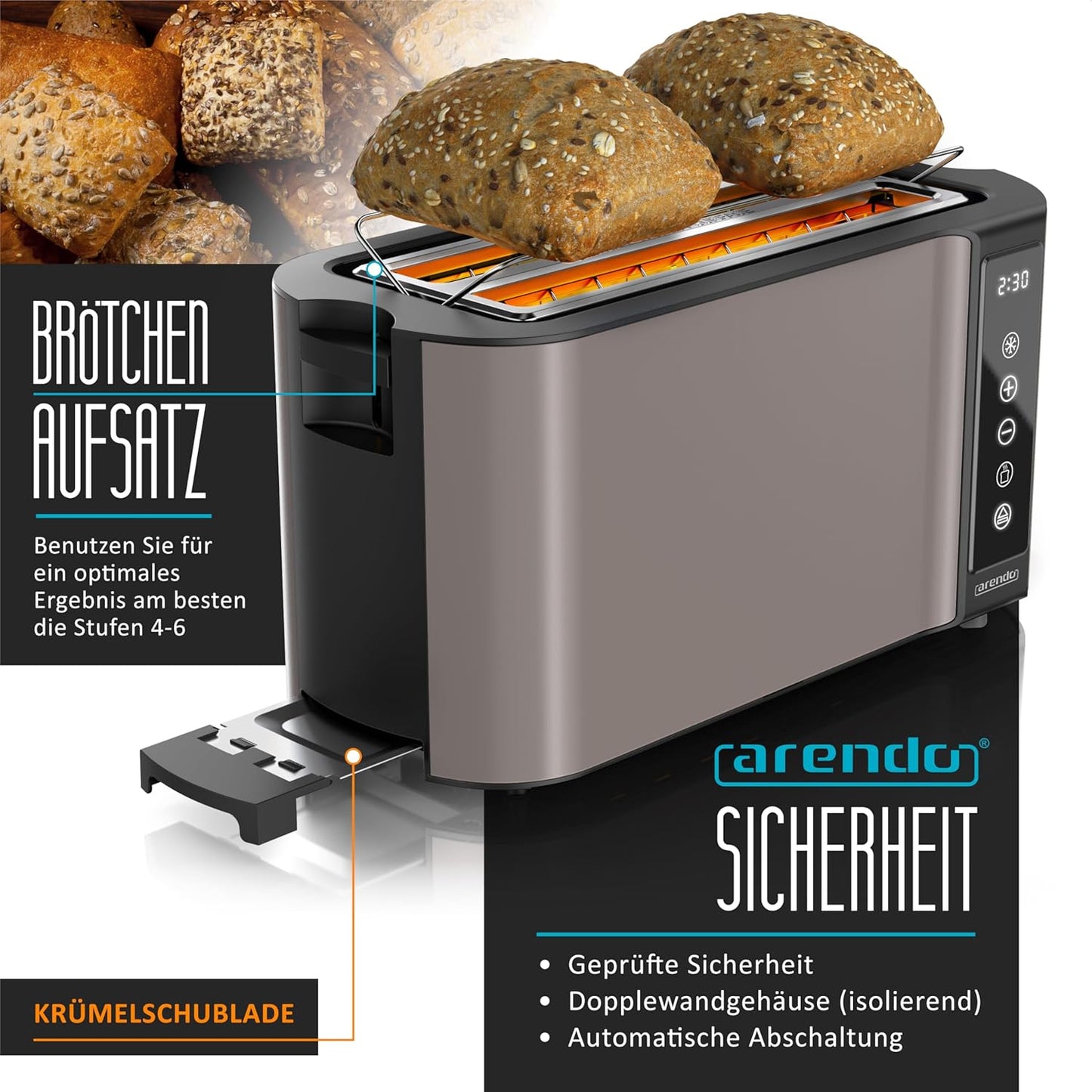 Langschlitztoaster mit Touchscreen, F: Taupe