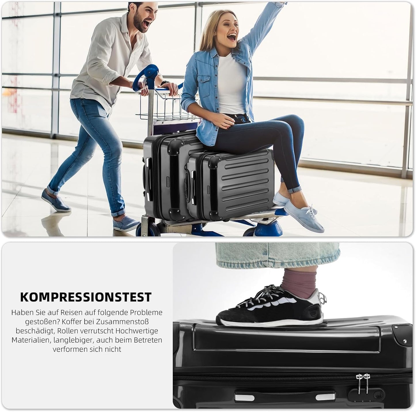 Hartschalen Trolley Koffer mit 4 Zwillingsrollen (76cm), Schwarz 76cm -110L
