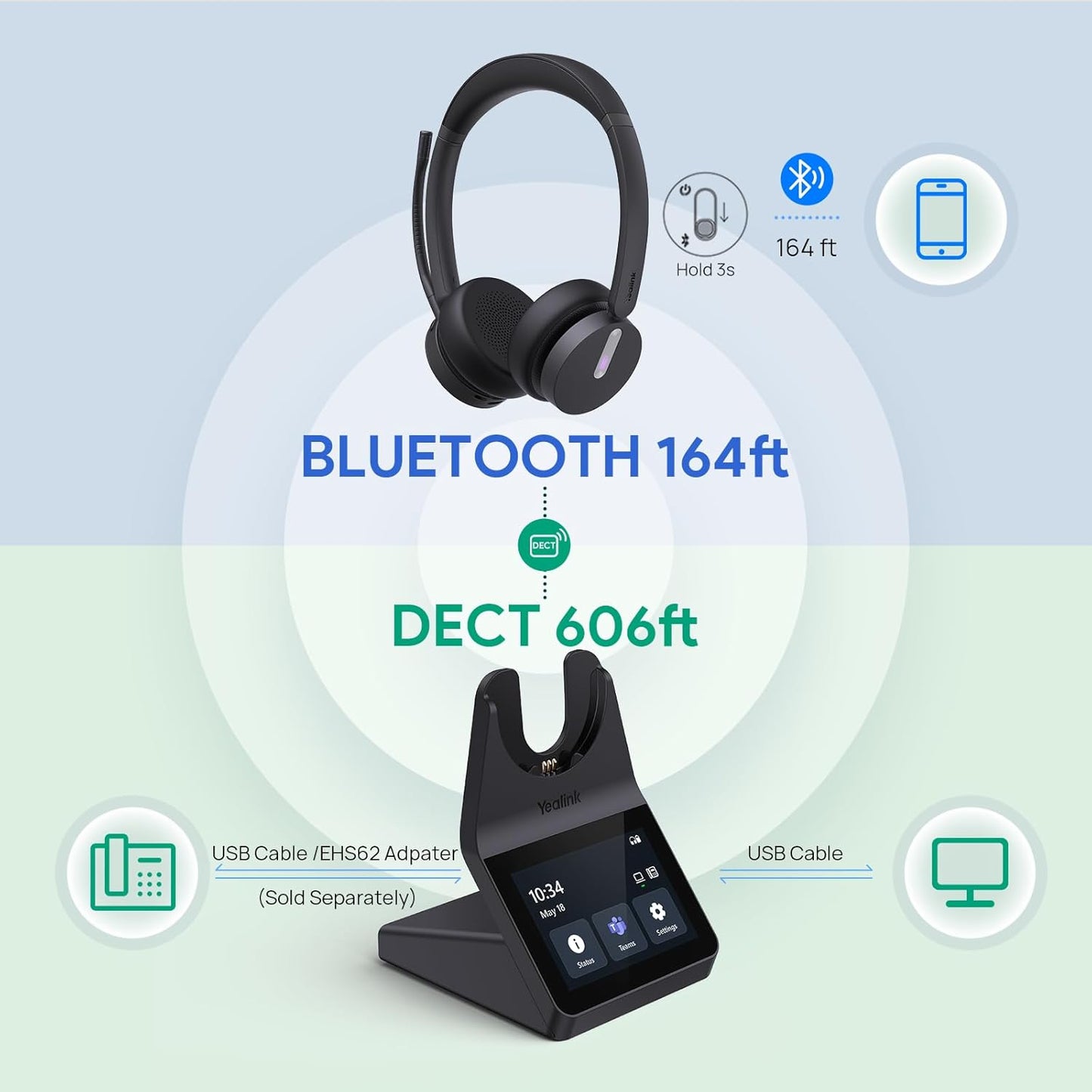 WH64 Pro Mono Kabelloses Headset mit Touchscreen, WH64 Pro Mono