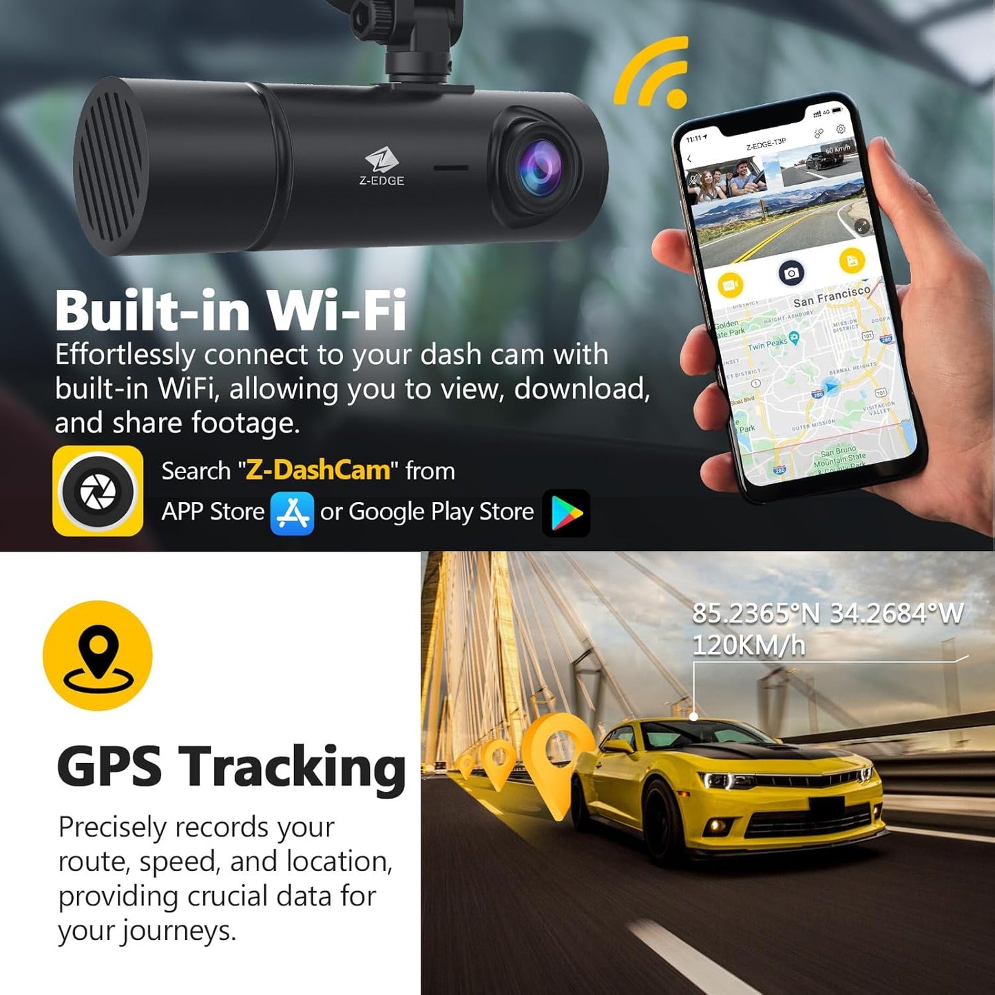 Dashcam T3P 3-Kanal 5K mit GPS & Wi-Fi, T3P