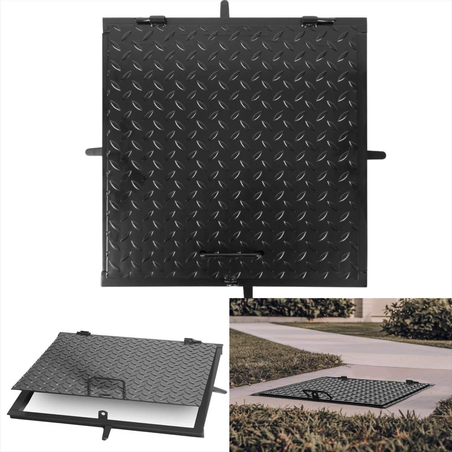 Quadratische Schachtabdeckung 60x60 cm abschliessbar, 60 x 60 cm (Quadratisch) Schwarz