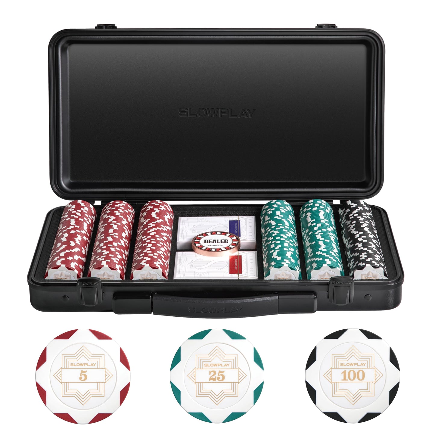 Pokerchips-Set 14g Core Edition, 300 Stück, 300St. Nummerierter Core Set (5, 25, 100) White Gold