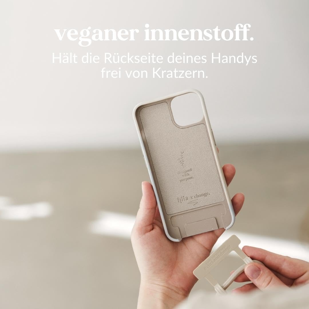 Handyhülle mit Kette, Beige Blau ; iPhone 15 Plus