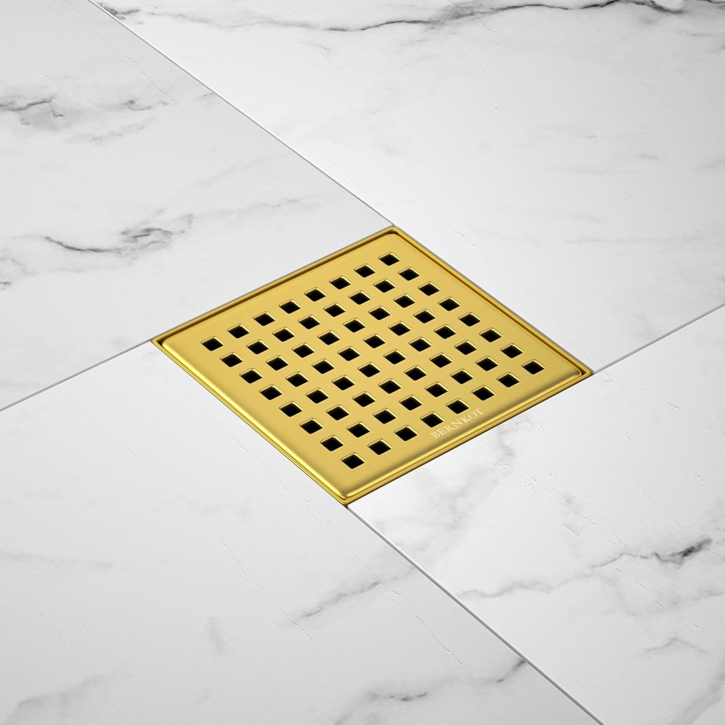 Quadratische Duschrinne mit Haarsieb, Gold 10cm