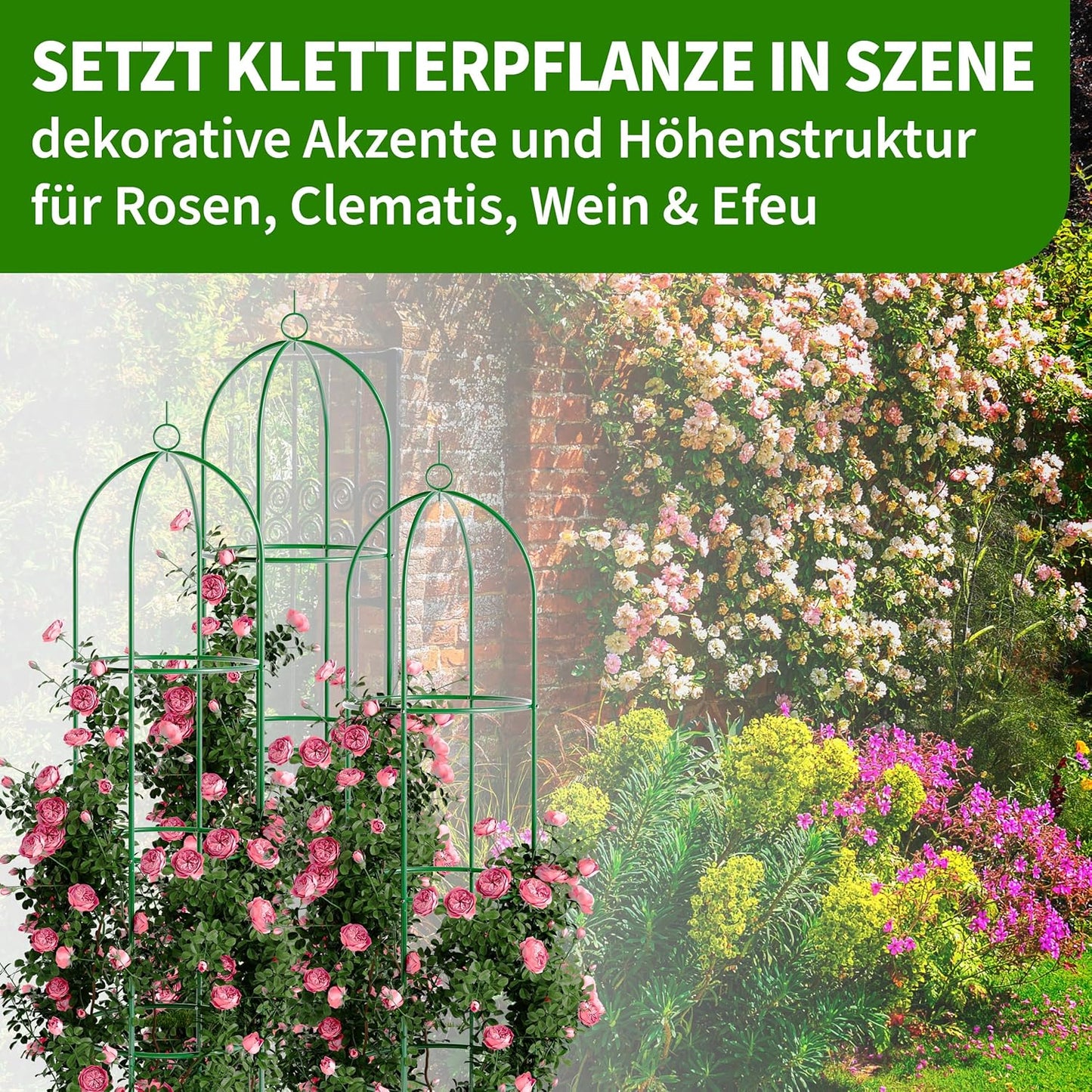 Obelisk Rankhilfe für Kletterpflanzen (195x40cm), 195cm grün 1x Grün