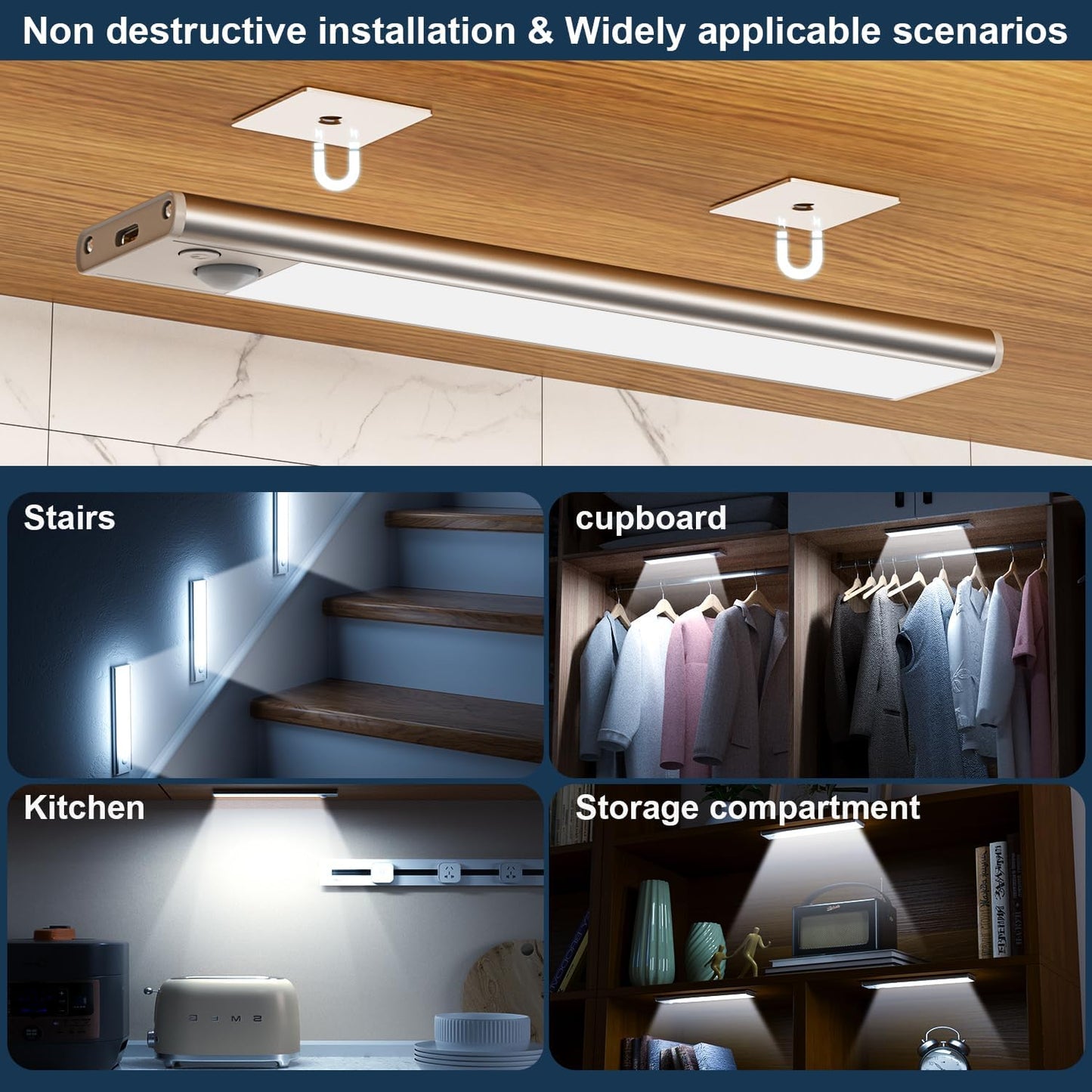 Kabellose LED-Unterbauleuchten mit Bewegungsmelder (5 Stück), 20CM-5 Stück Weiss