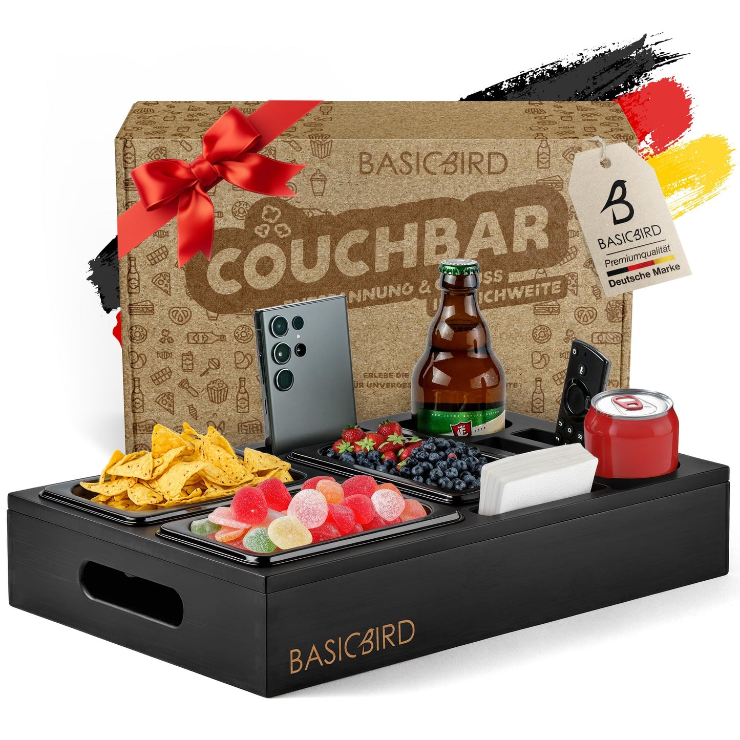 Couchbar Snackbox mit Tablett und Snackschalen (Black Edition), Black Edition