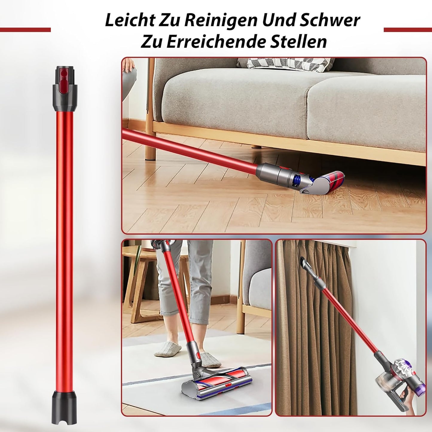 Teleskop-Verlängerungsrohr für Dyson V7-V15 Staubsauger, Rot