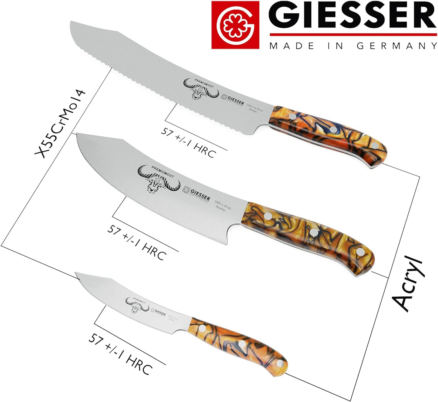 Messer Set, Orange, 3 Teilig