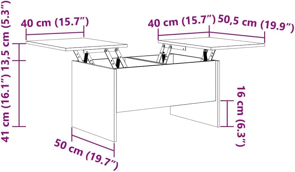 Rechteckiger Couchtisch mit Stauraum, Altholz 80 x 50.5 x 42.5 cm