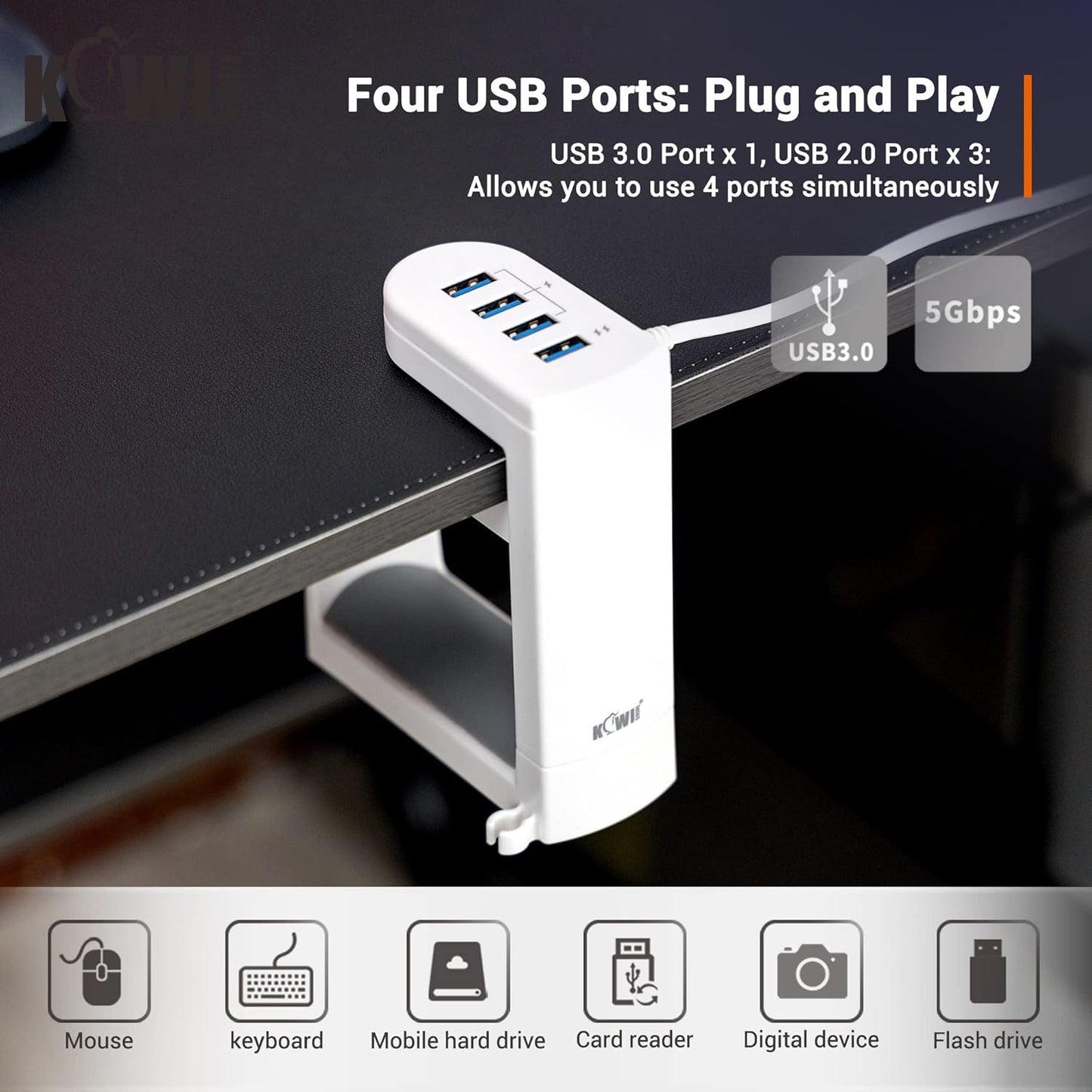 Kopfhörerhalter, USB 3.0/2.0-Anschlüssen Modell – Weiss