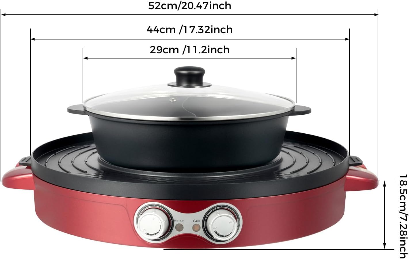 Elektrischer Hot Pot & Grill 2-in-1, Rot