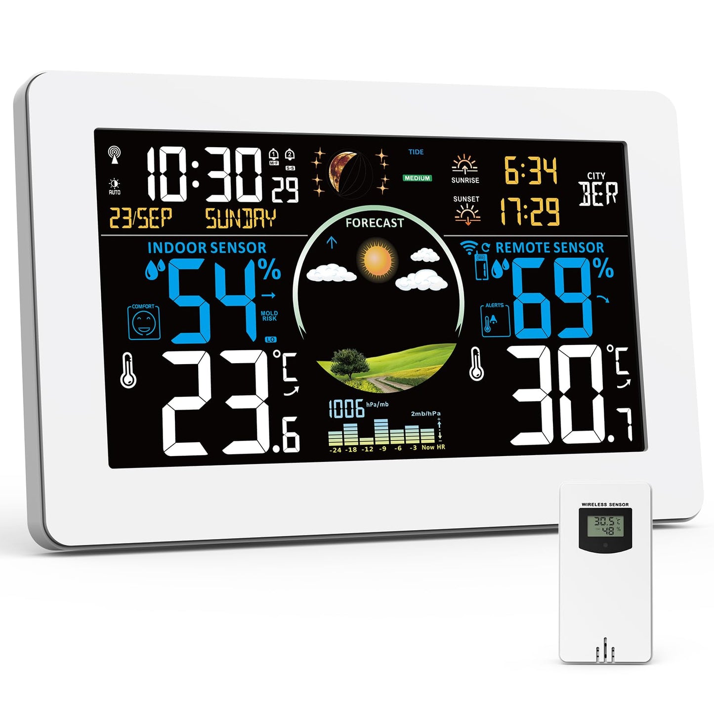 Wetterstation mit Aussensensor & Funkuhr, Weiß