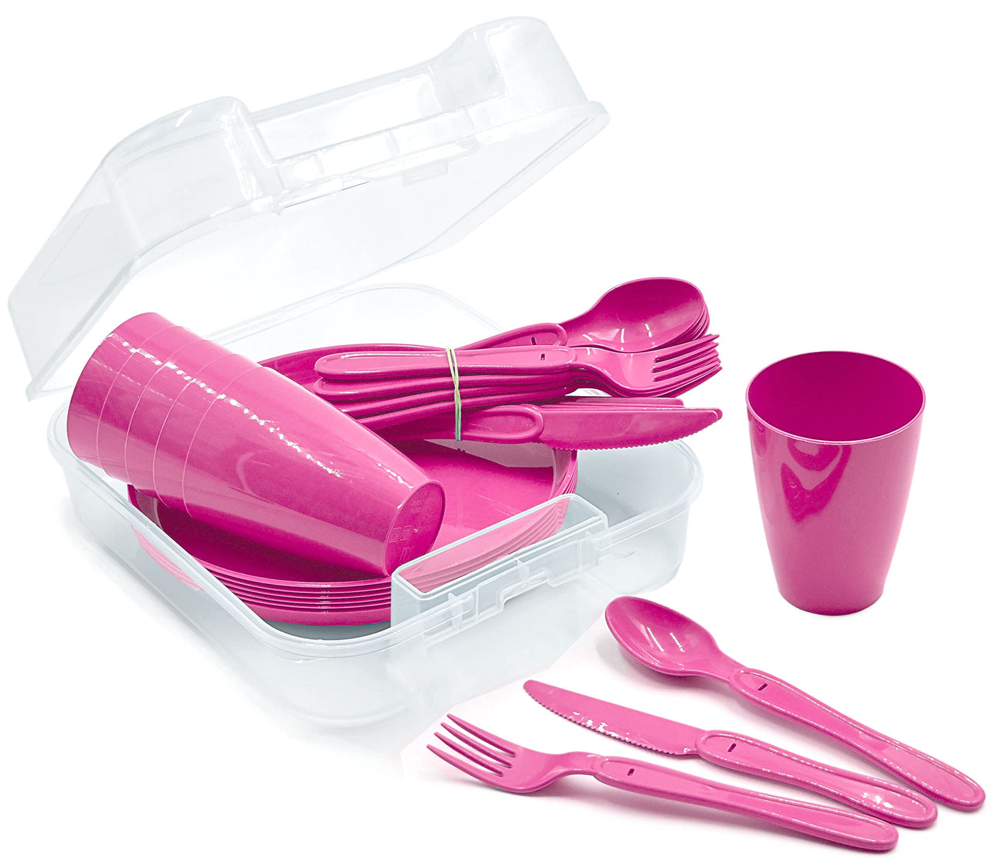 Picknick-Set mit Geschirr für 6 Personen (31-teilig), Pink