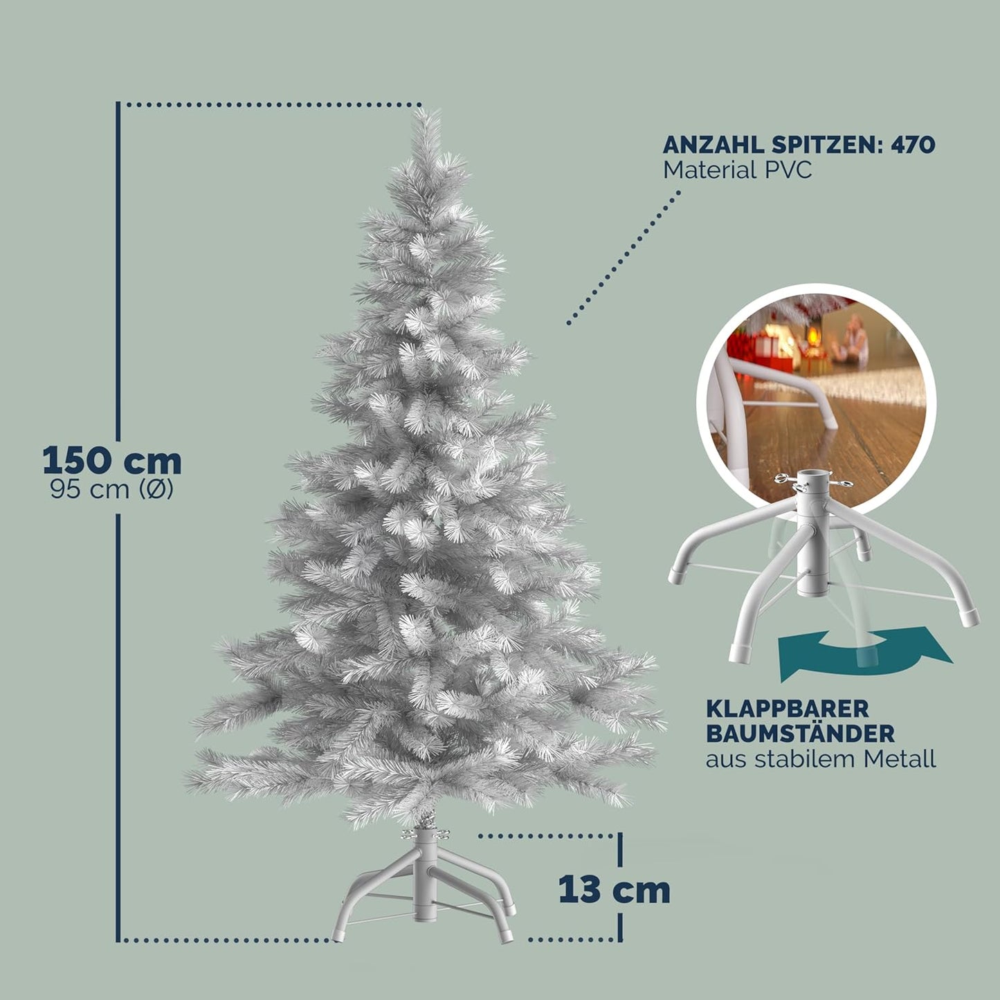 Künstlicher Weihnachtsbaum 150cm mit Metallständer, Weiß 150 cm