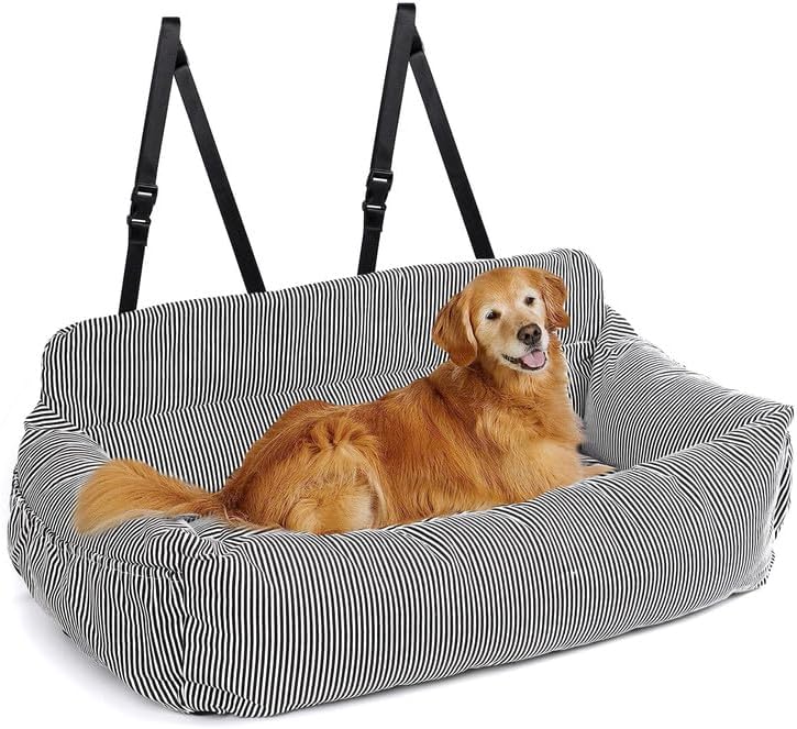 Hundeautositz mit Sicherheitsgurt, Schwarz-Weiss(XL)