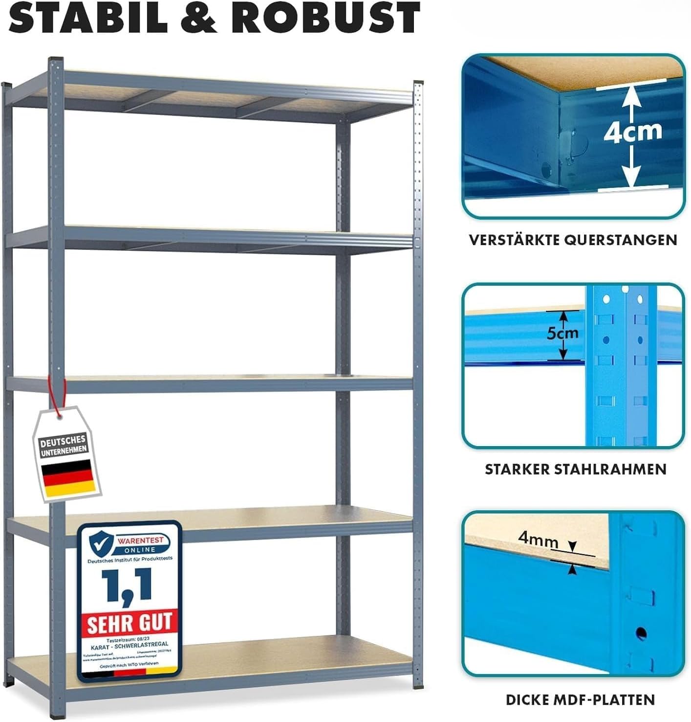 Schwerlast-Steckregal-Set (2 Stück), 150 x 75 x 30 cm Grau