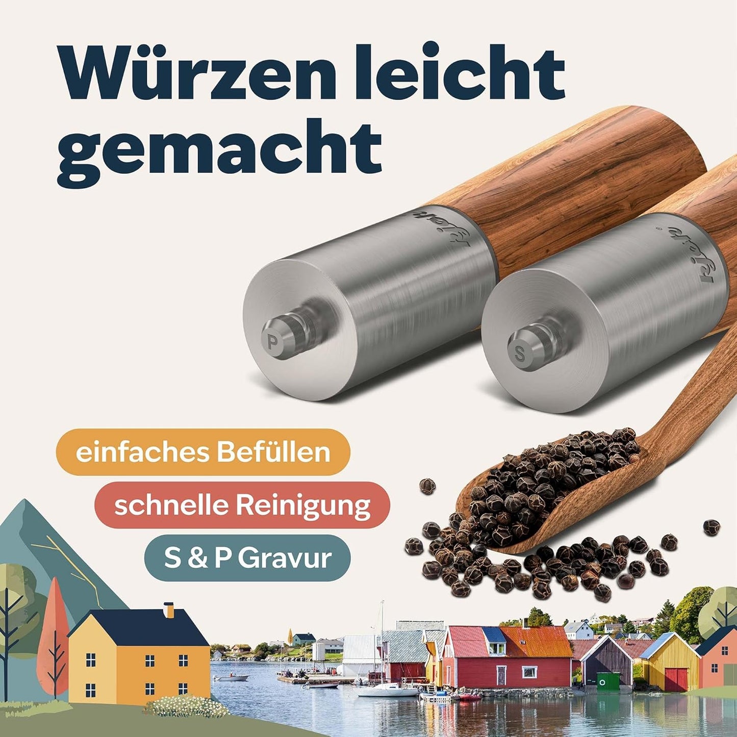 Salz- und Pfeffermühle, Holz / Edelstahl