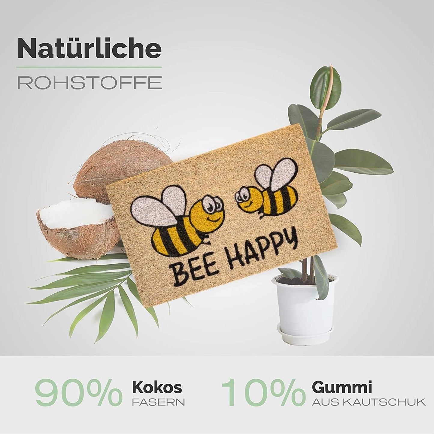 Fussmatte Bee Happy aus Kokos (40x60 cm), Bienen Bee Happy