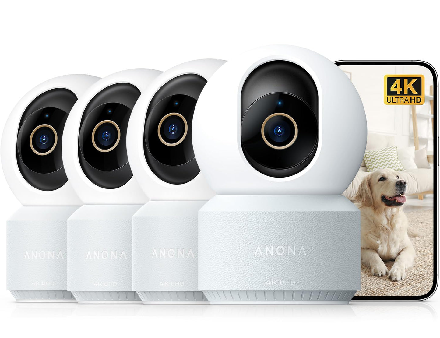 4K UHD Indoor-Überwachungskamera-Set HM1010, 4er-Pack, 4K 360° PT AI Cam - 4 Pack