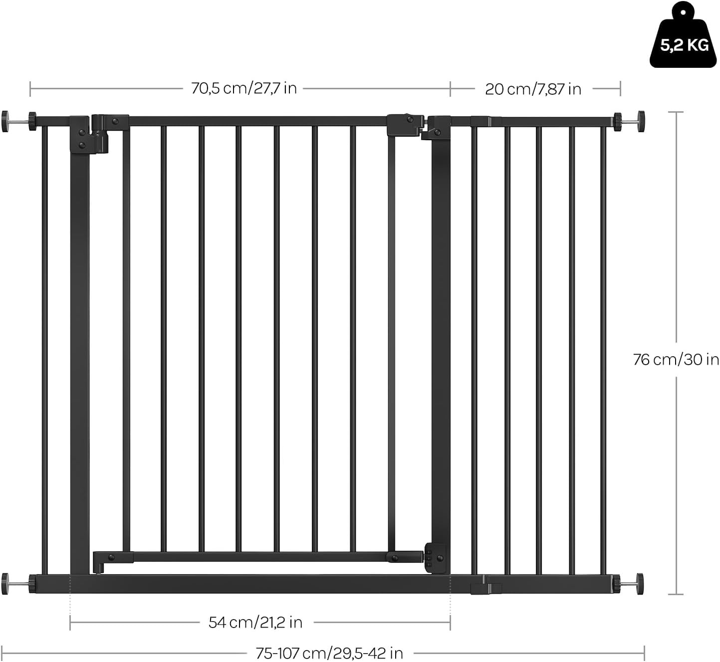 Treppenschutzgitter Auto-Close, 75-107 cm, Metall, 75-107cm Schwarz