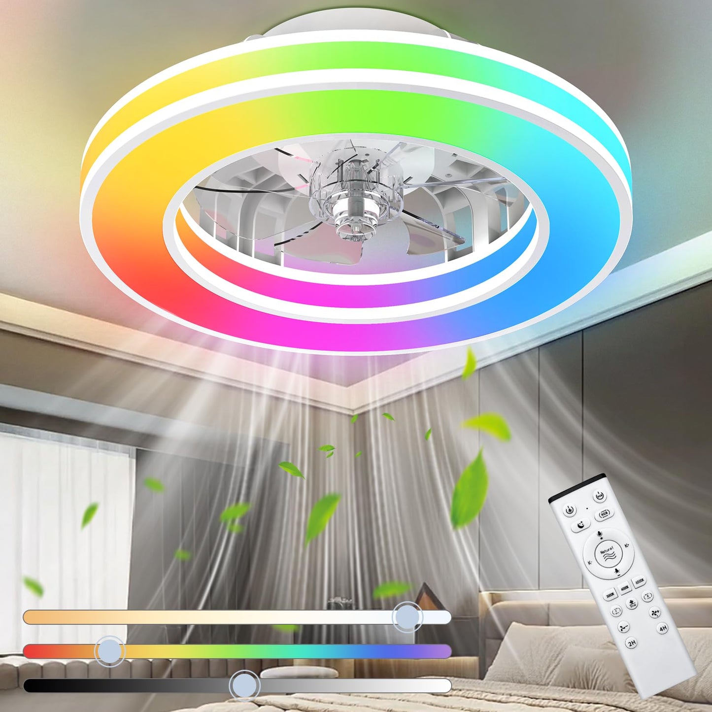 Deckenventilator mit Beleuchtung und Fernbedienung, Weiss 1 (3cct+rgb) 41.5CM