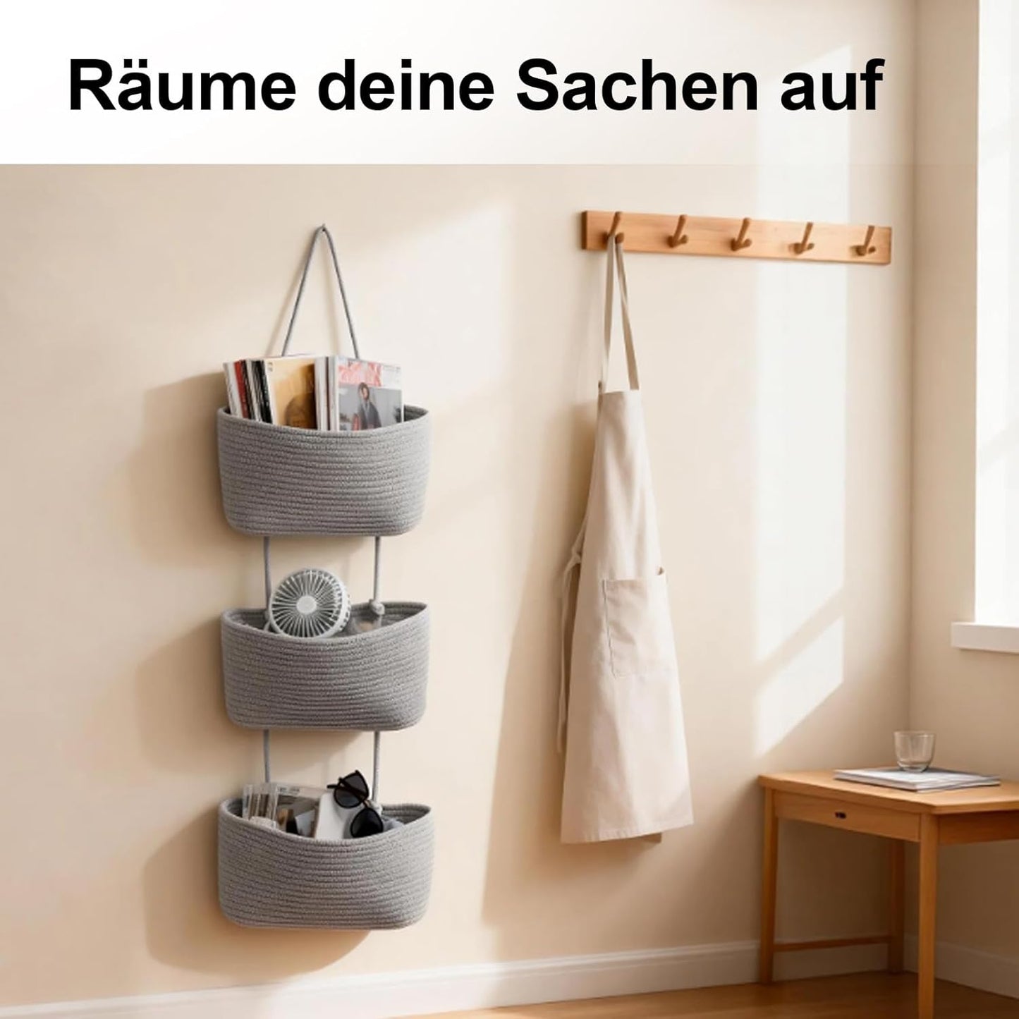 Hänge-Organizer aus Baumwollseil, Grau