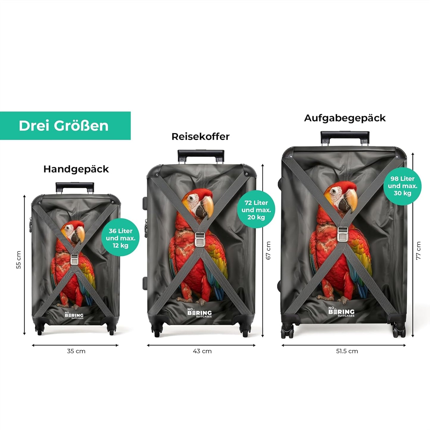 Hartschalenkoffer mit Rollen, Papagei - Reise, L