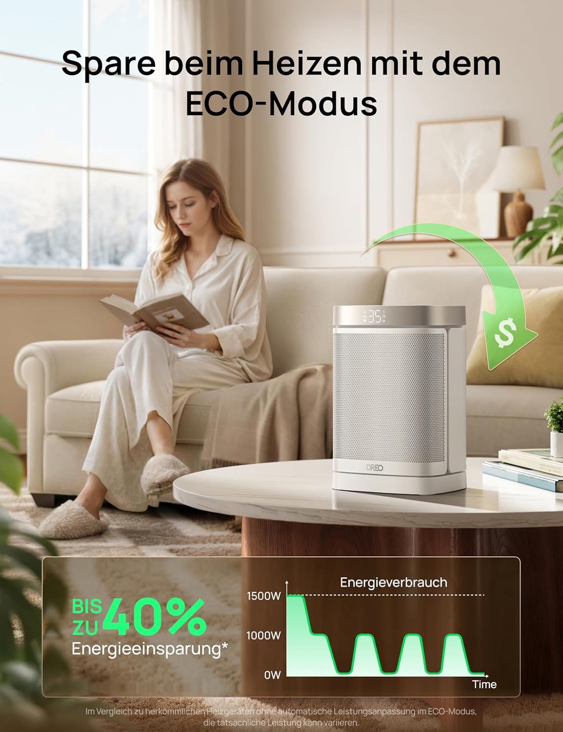 PTC-Heizlüfter mit Thermostat und Timer, Standard Weiss