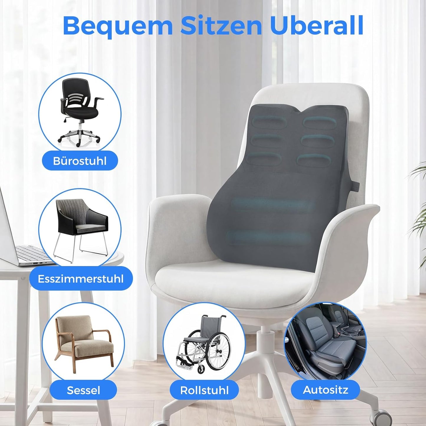 Ergonomisches Lendenwirbelkissen, Grau Memory Foam