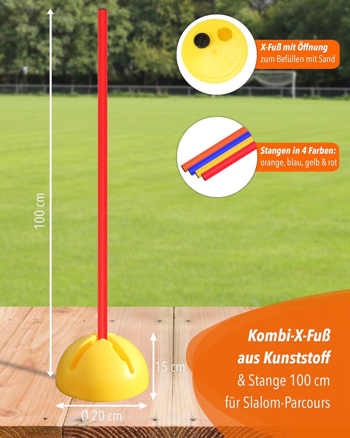 Kombistandfuss & Slalomstangen, 4-teilig, Rot
