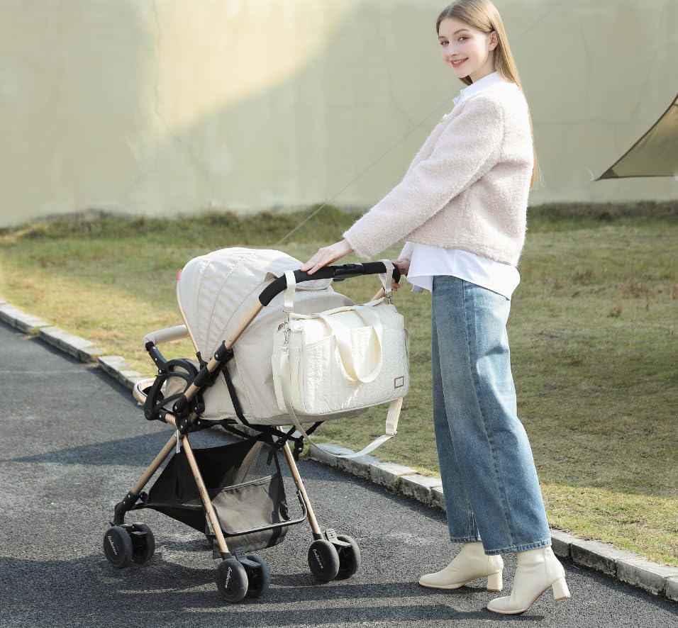 Multifunktionale Wickeltasche mit Kinderwagenhaken, Beige