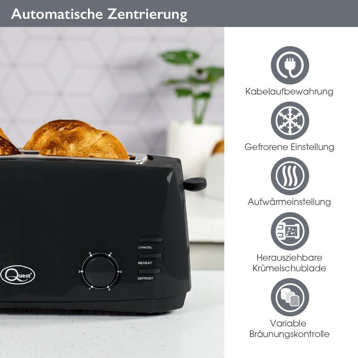 4-Scheiben Langschlitz-Toaster mit Auftaufunktion