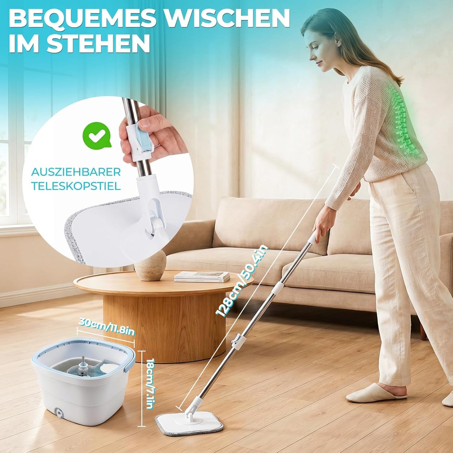Flachmopp Set mit Doppelkammer-Eimer