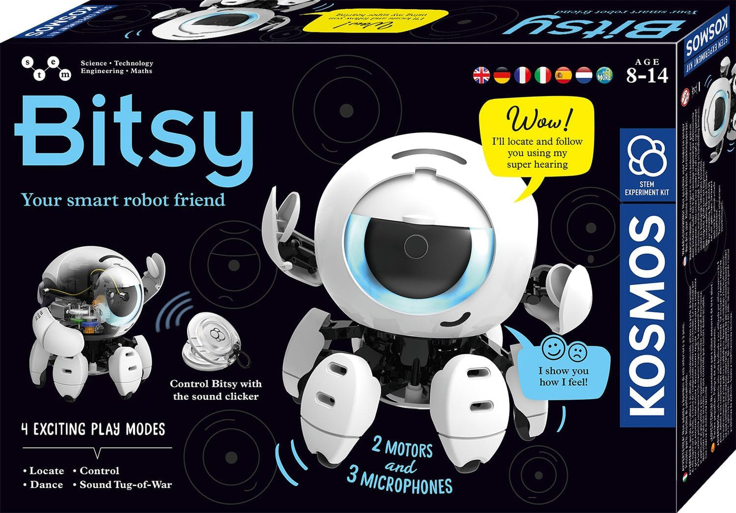 Robo-Freund Bitsy mit Sound-Steuerung, Bitsy mit mehrsprachiger Anleitung