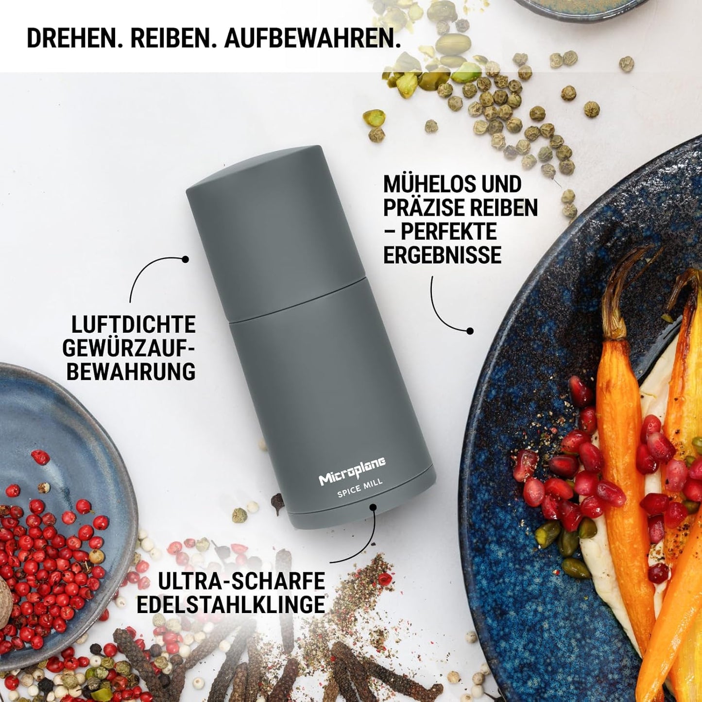 2in1 Gewürzmühle mit Edelstahlklinge, Eukalyptus Grün