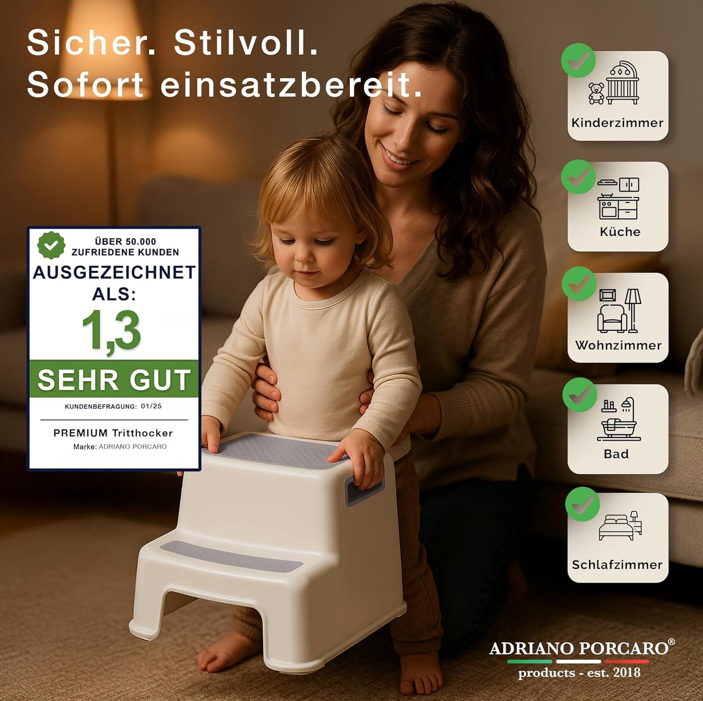 2-stufiger Tritthocker für Kinder & Erwachsene, Grau