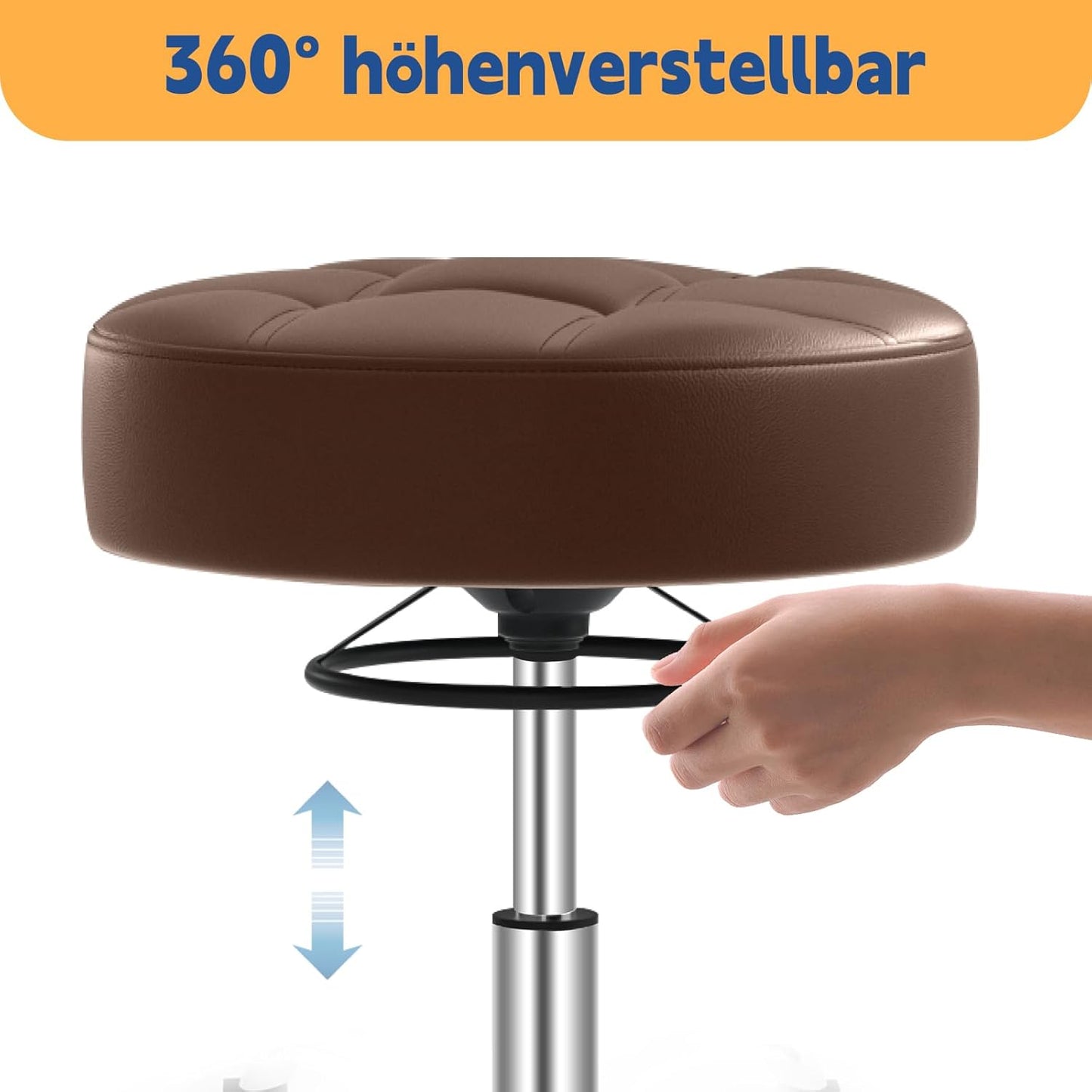 Höhenverstellbarer Rollhocker mit 360° Rollen, Braun