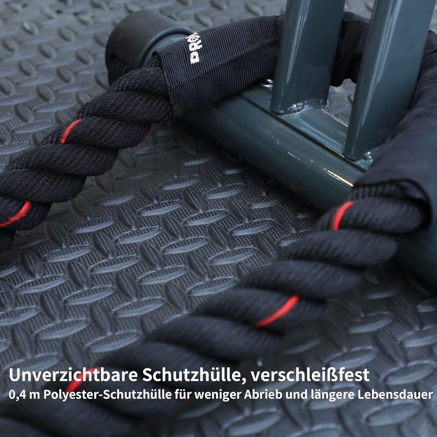 Kampfseil für Fitnesstraining (9m/12m), Schwarz Rot-12m