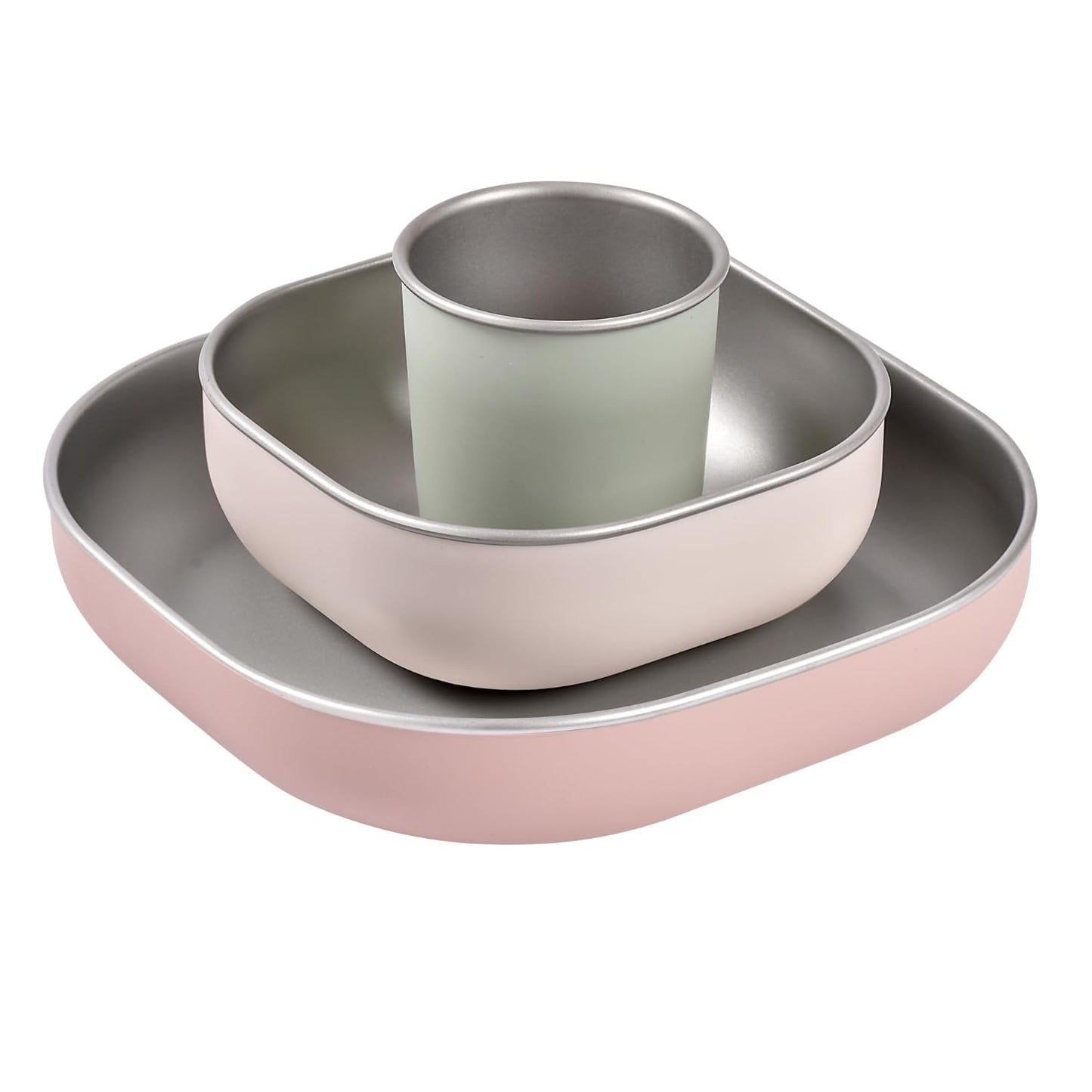 Baby-Essensset Edelstahl, 3-teilig, Glas + Teller-Set, Barbapapa