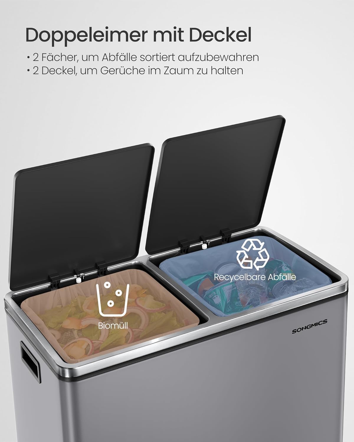 Mülltrennsystem Treteimer LTB060G01, 2 x 30 L, mit Softclose, schiefergrau, 2 x 30 L