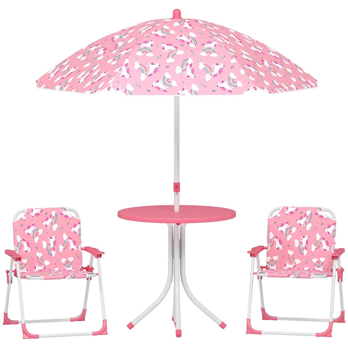 Höhenverstellbare Kindersitzgruppe mit Sonnenschirm, Rosa-einhornmuster