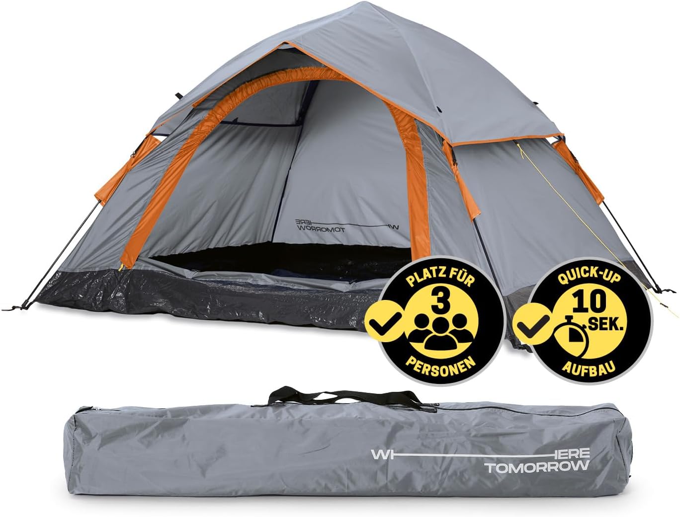 Pop Up Wurfzelt, Grau Orange 2-3 Personen | 1 Eingang