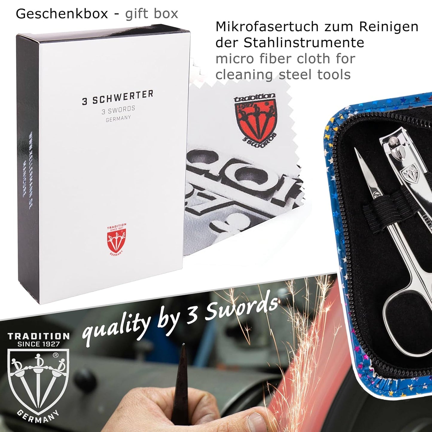 5-teiliges Nagelpflegeset Siena, BLAU/STERNE - KUNSTLEDER